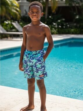 Vineyard Vines Boys Navy & Teal Floral Swim Shorts